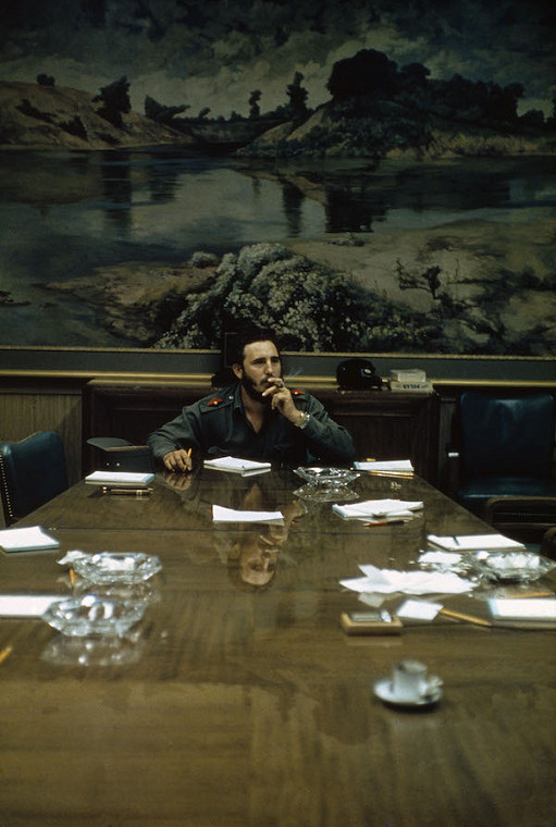 Fidel Castro at Banquet Table with Cigar, 1959